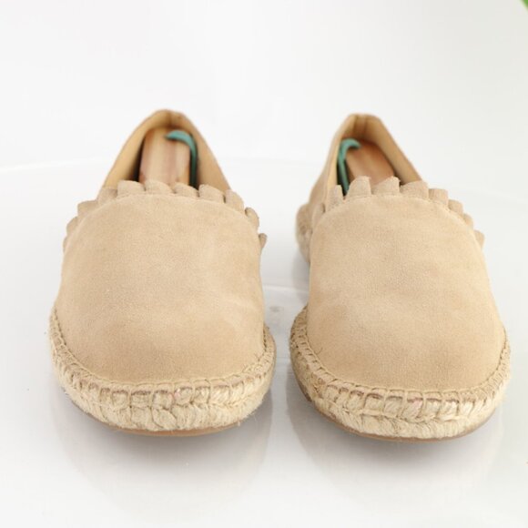Talbots Womens Izzy Espadrilles Flat Size 9 Tan Nude Suede Ruffle Slip On Shoe - Picture 2 of 12